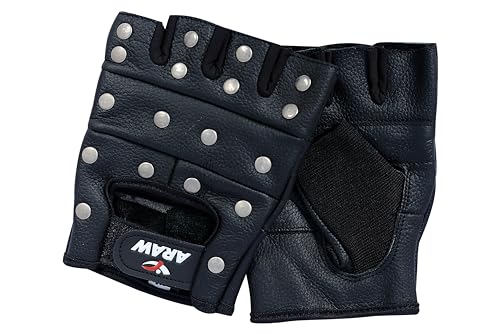 ARAW Fingerless Leather Gloves, Breathable Gloves for Men and Women, Fitness Gloves, Biker Gloves, Motorcycle Hand Gloves, Driving, Cycling, Gym