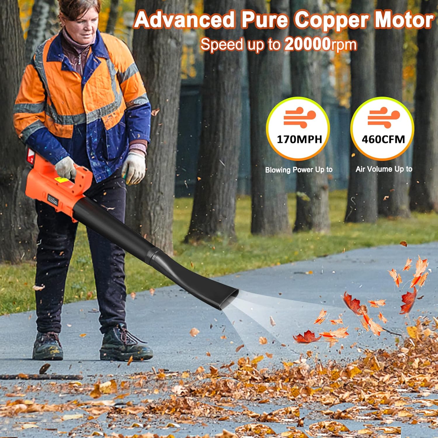 Leaf Blower, 460CFM 170MPH Leaf Blower Cordless with Battery and Charger, 6 Speeds Dial Electric Leaf Blower for Lawn Care, 21V 3.0AH Battery Powered Leaf Blower for Dust, Snow, Yard