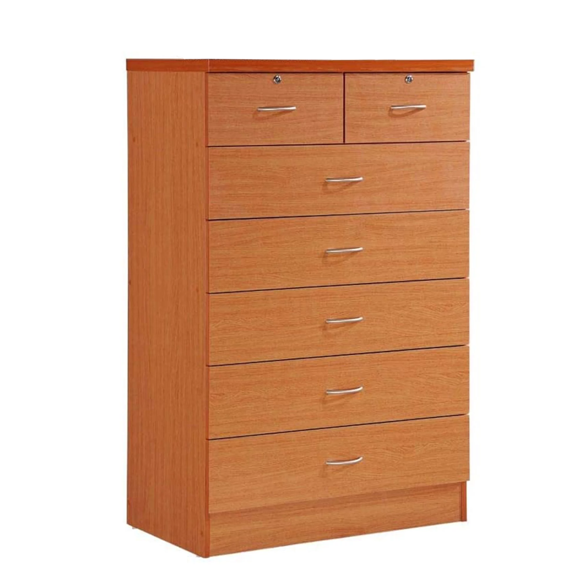 Hodedah 7 Drawer Wooden Jumbo Dresser Chest with 2 Top Locks, Cherry