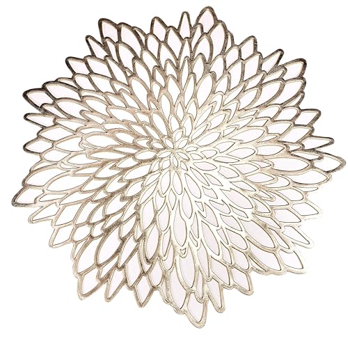 Snowkingdom 6 Pack Silver Placemats Metallic Glitter Pressed Vinyl Dinning Table Mats Decorative Round Leaf Charger for Winter Holiday Thanksgiving Christmas