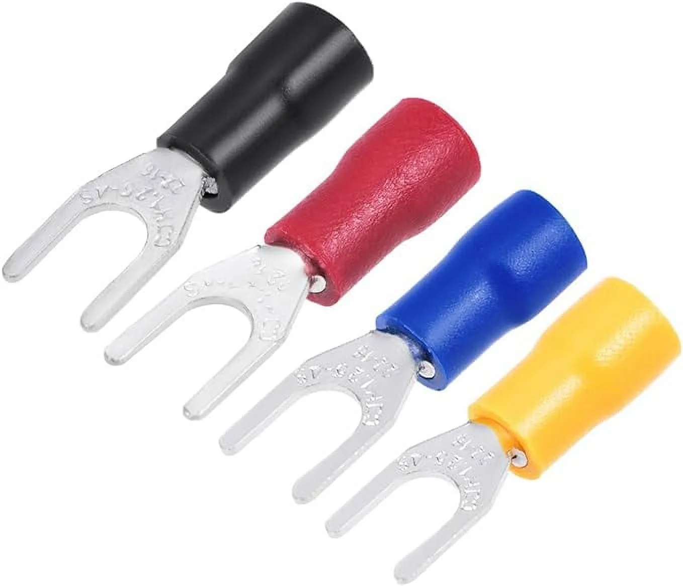 uxcell 200Pcs SV1.25-4S Insulated Fork Spade U-Type Wire Connector Electrical Crimp Terminal 22-16AWG Blue/Black/Red/Yellow