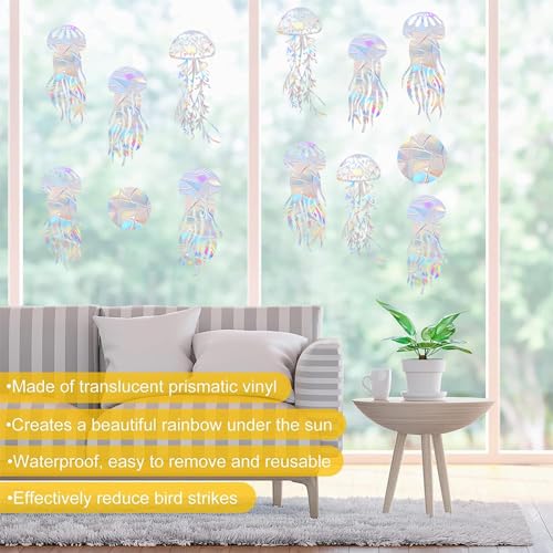 36PCS Snowflake Window Stickers Anti Collision Decals to Save Birds - Non Adhesive Prismatic Vinyl Rainbow Stickers