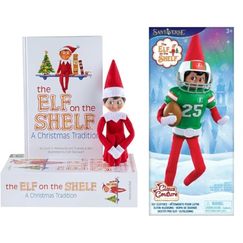 The Elf on The Shelf Boy Scout Elf Box Set (Blue Eyed), Storybook and Touchdown Tidings Football Outfit Accessory Set [Multi-Item Bundle]
