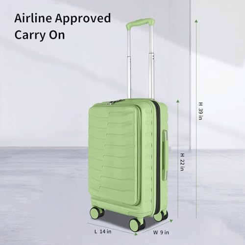 Lightweight Luggage with Spinner Wheels & YKK Zipper, 3-Piece Travel Suitcase ABS+PC Hardshell Luggage Set with TSA Lock, Light Avocado Green (20+24+28 inch)