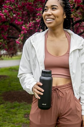 Ello Cooper 32oz Stainless Steel Water Bottle with Straw and Carry Handle, Double Walled and Vacuum Insulated Metal, Leak Proof Locking Lid with Soft Silicone Spout, Reusable, BPA Free, Yucca