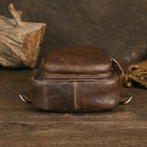 Le'aokuu Men Fashion Casual Tea Designer Travel Hiking Crossbody Chest Sling Bag Rig One Shoulder Strap Bag Men Leather 8015