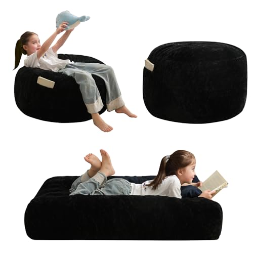 MAXYOYO Bean Bag Chair Bed for Kids, Convertible Bean Bag Folds from Lazy Chair to Floor Mattress Bed, Stuffed Floor Sofa Couch Sofa Bed for Boys and Girls, High-Density Foam Filling, Beige