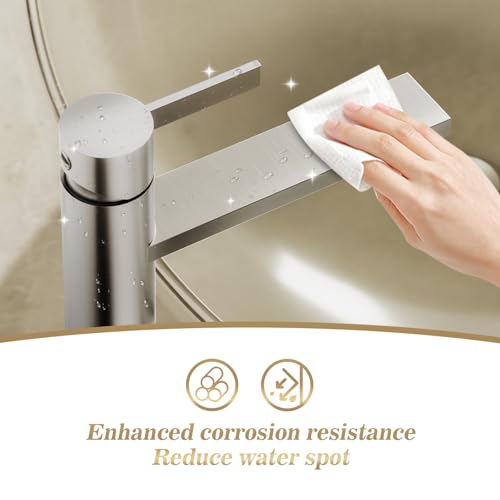 Phiestina Brushed Gold One Hole High Bathroom Vessel Sink Faucet, Single Hole Single Handle Tall Bathroom Faucet, with Pop Up Drain and Water Supply Line,FH01-BG-V