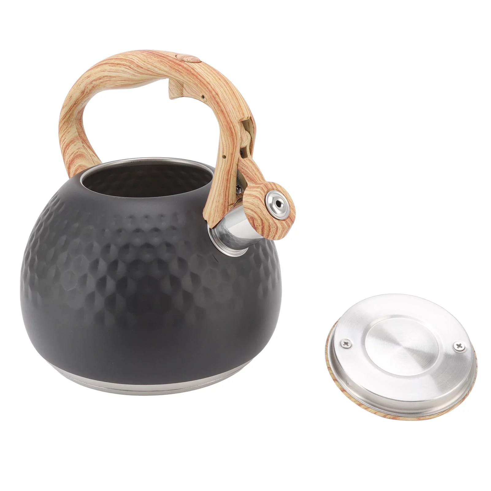 Dekaim Tea Kettle, 3L Whistling Tea Kettle 304 Stainless Steel Stovetop Grip Tea Kettle Farmhouse Tea Kettle for Home Kitchen(Black)