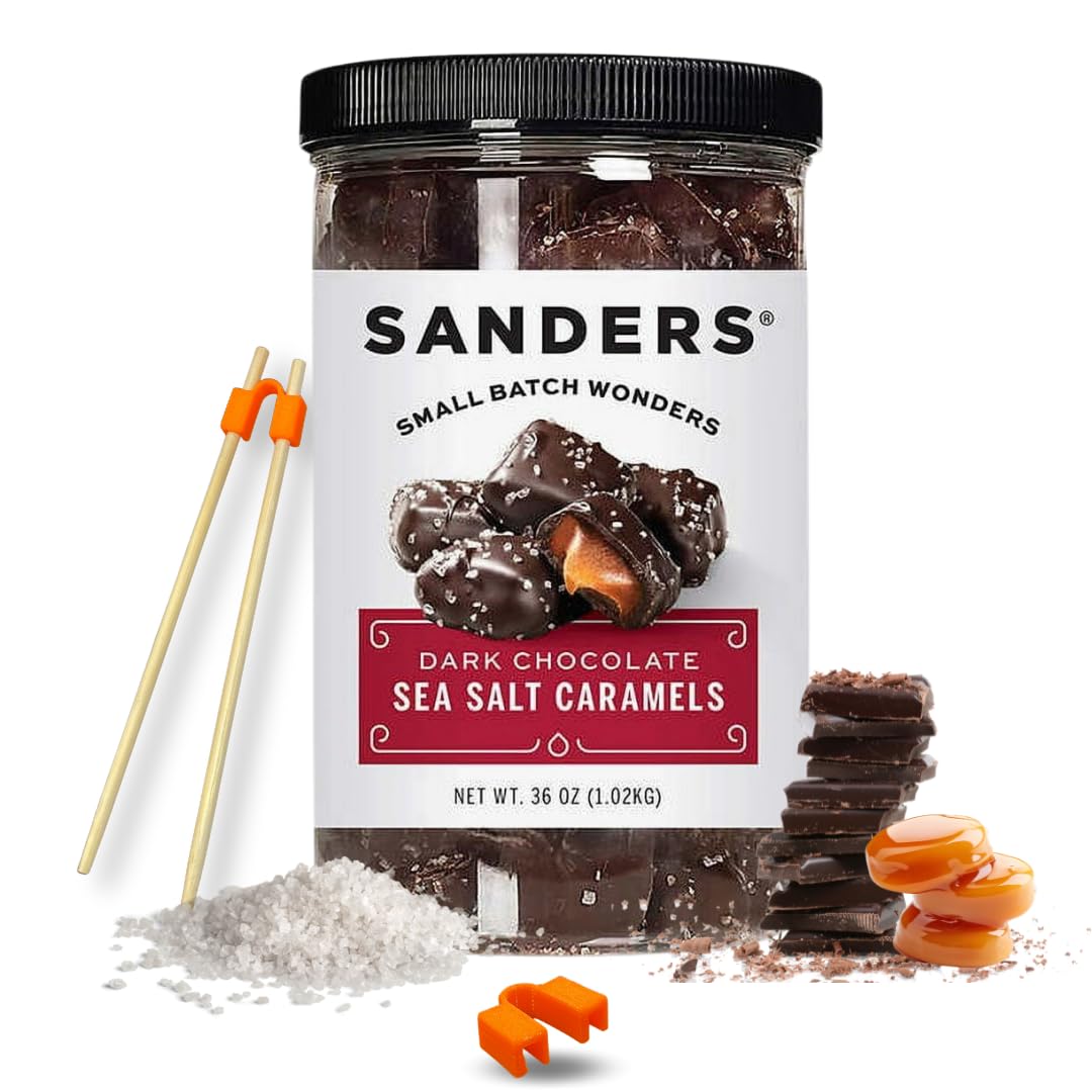 Sanders Dark Chocolate Sea Salt Caramels 36 oz (Pack of 1) - Reusable Chopstick Helpers Practice for Kids, Adult, Trainers (Color May Vary) MADE IN USA.