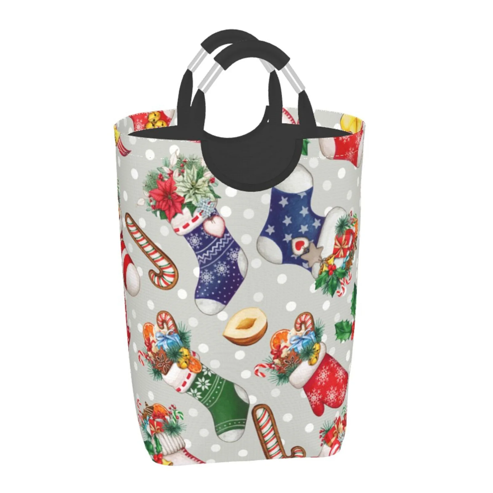 XMXT Collapsible Laundry Basket Hamper, Cartoon Christmas Stocking Large Laundry Bag Clothes Hamper with Aluminum Handle, 50L