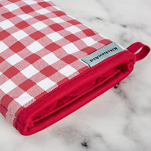 KitchenAid Gingham Oven Mitt 2-Pack Set, Passion Red, 7