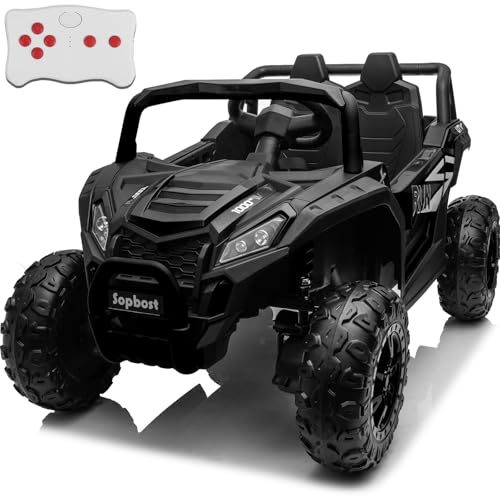 sopbost 24v 4WD Ride On Truck Electric Car for Kids Ride On Car with Remote Control Ride On Toys for Big Kids Electric Power Vehicles Wheels for Boys Girls, Spacious Seat, Music Player, Blue