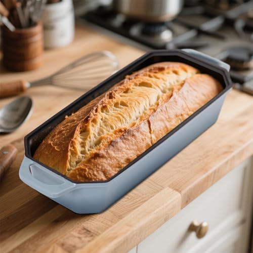 Bread Pan Cast Iron Loaf Pan with Lid Bread Loaf Pan 9x5 Inch Loaf Pan Enameled Cast Iron Sourdough Loaf Pan, DarkCyan