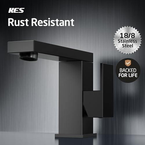 KES 360° Swivel Matte Black Bathroom Faucet, 18/8 Stainless Steel Modern Square Bathroom Vessel Sink Faucet Single Hole, Single Handle Vanity Faucet for Sink RV Lavatory, L3159LFF12-BK