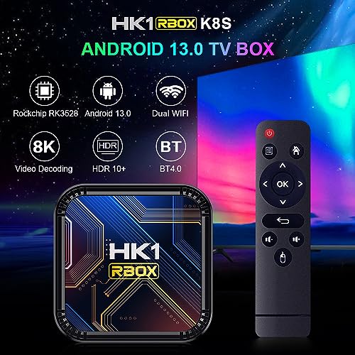 Android Box, Android 13.0 TV Box with 3D 8K 4GB RAM 64GB ROM RK3528 Quad-Core ARM Cortex A53 Mali-450, Builtin 2.4GHz/5.0GHz Dual WiFi Bluetooth 4.0, Support H.265 Ultra HD/HDMI 2.0/USB 3.0 Smart Box