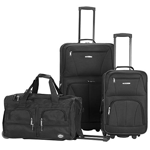 Rockland Vara Softside 3-Piece Upright Luggage Set, Expandable,Black dot, (20/22/28)