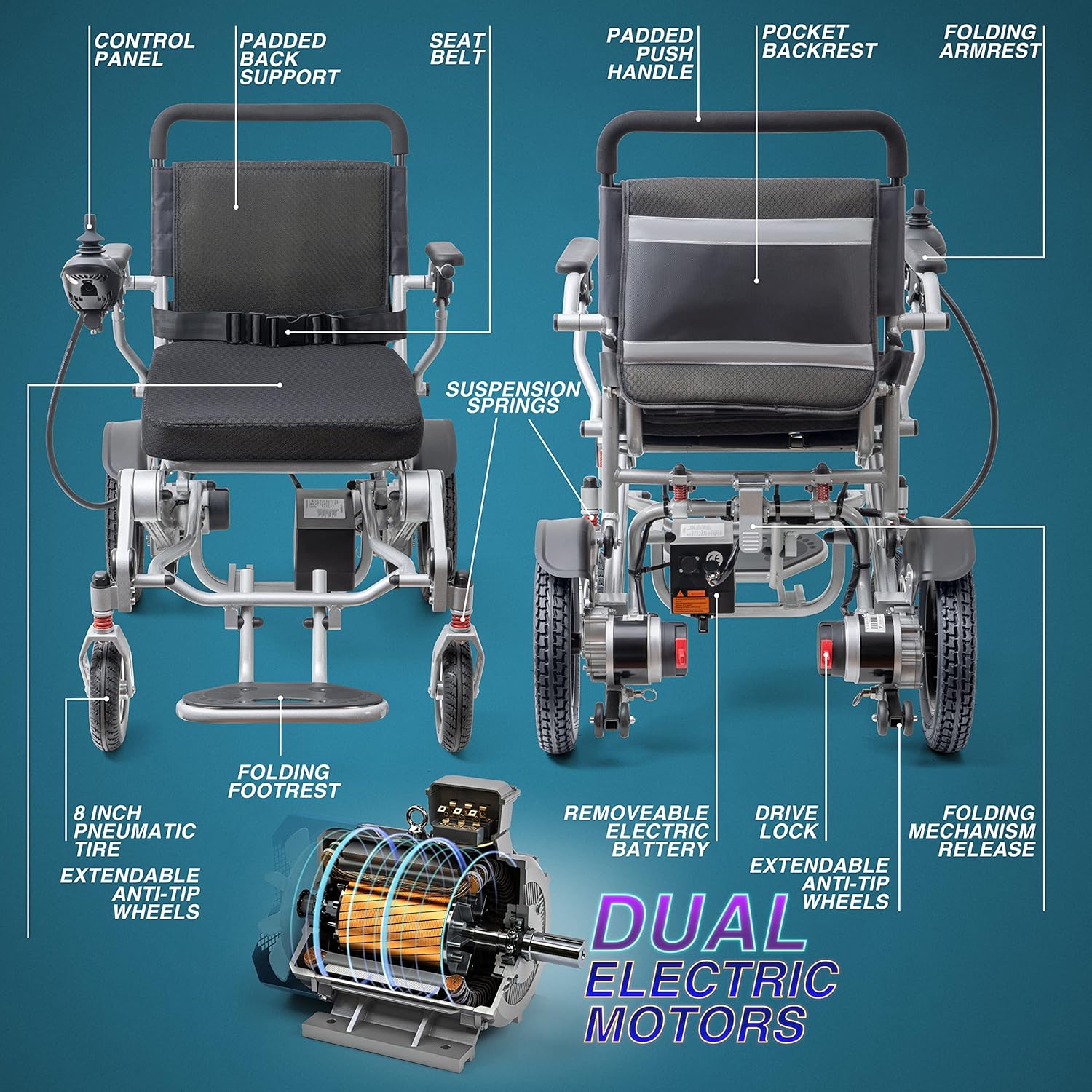 Gray Electric Wheelchair. Powerful Electric Wheelchair for Seniors