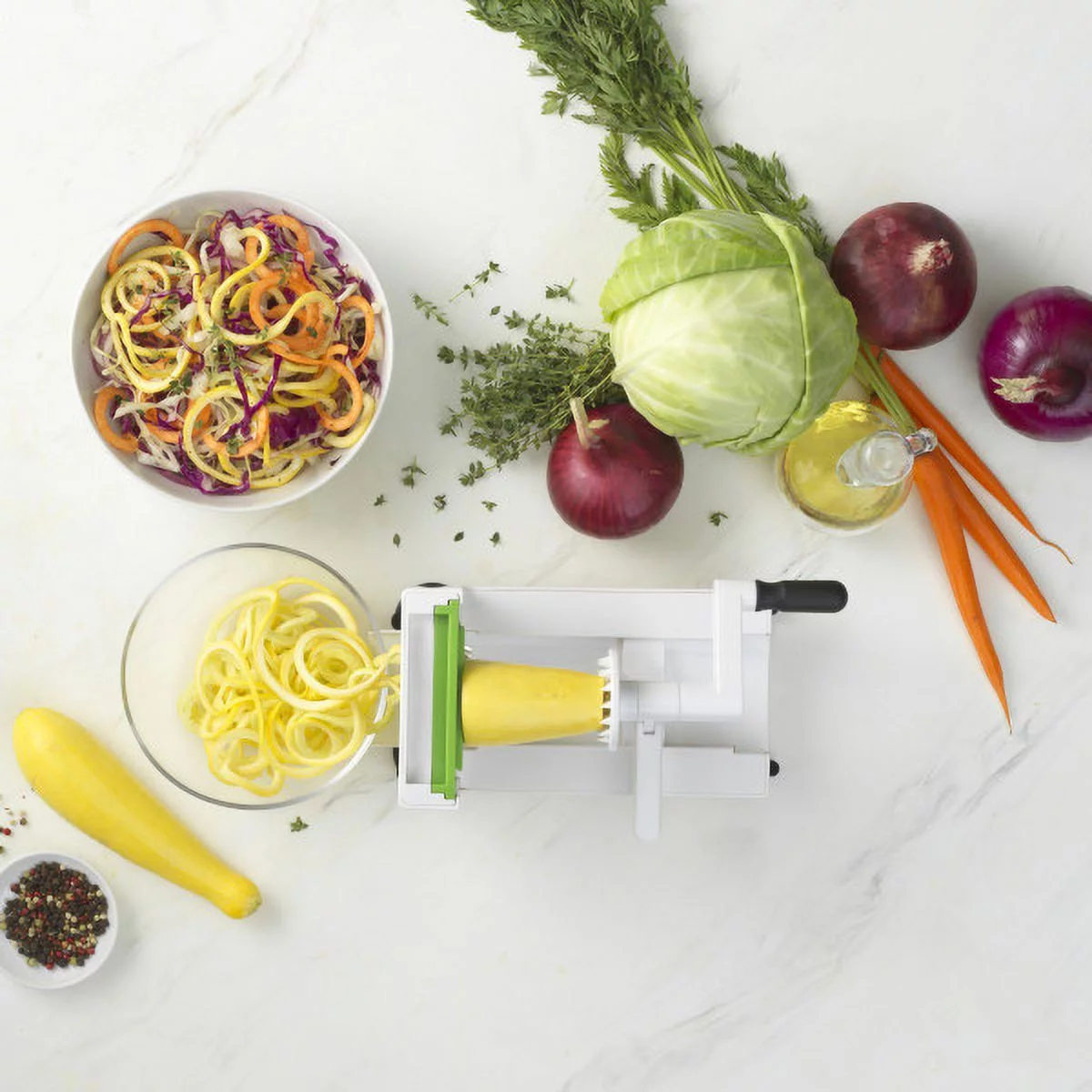 GoodCook Touch Counter Top Veggie Spiralizer with interchangeable blades, White