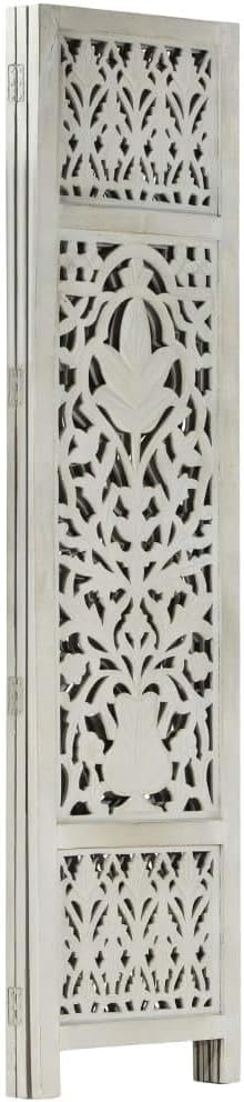 [Hand-Carved Room Divider] - Elegant 3-Panel Gray Wood Screen for Stylish Home Separation - Solid Wood Partition with Exquisite Craftsmanship-Gray (Grey)