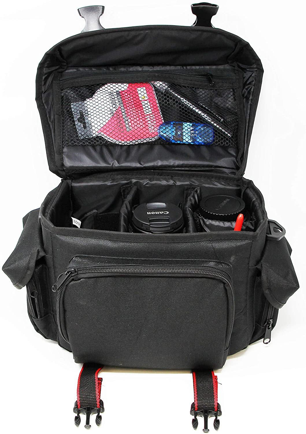 Commander Optics Large Universal DSLR Camera Case Gadget Bag - 11 x 7 x 7 Inches, Black/Red