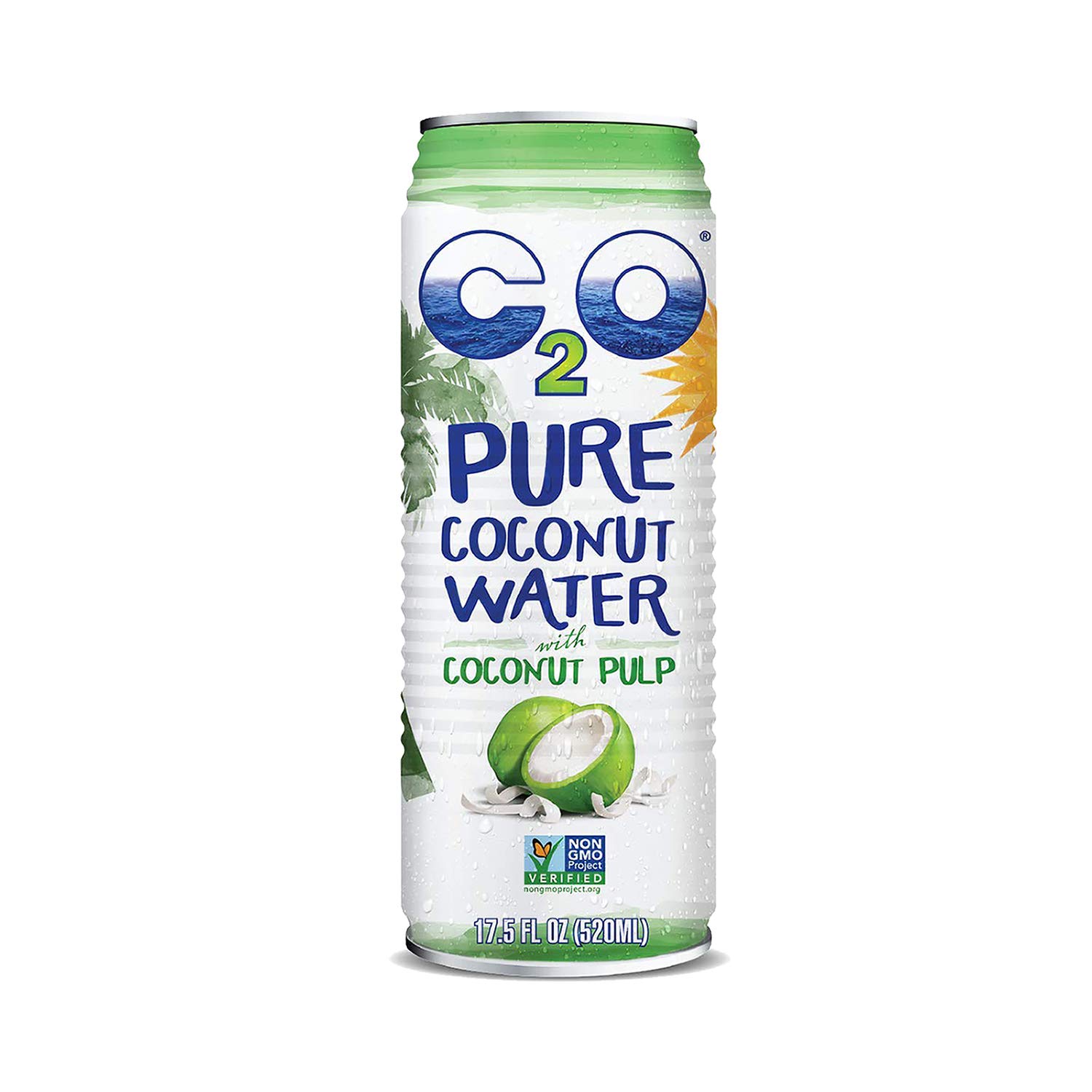 C2O Pure Coconut Water with Pulp | Plant Based | Non-GMO | No Added Sugar | Essential Electrolytes | 17.5 FL OZ (Pack of 12)