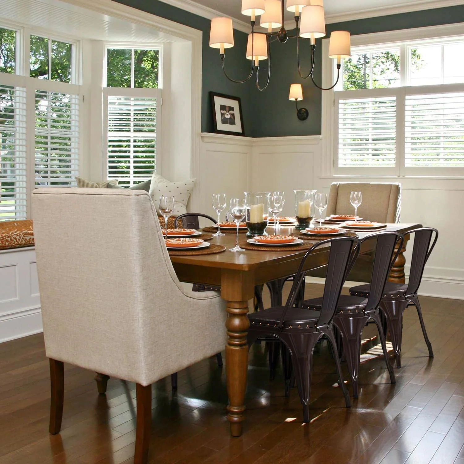 4pcs Metal Dining Chairs with PU Leather Seat High Back Soft Cushioned Industrial Classic Iron Chairs Chic Dining Bistro Cafe Coffee Chair 18 Inch Black