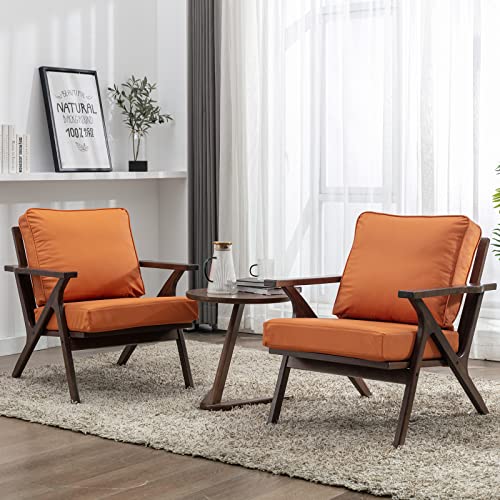 Okeysen Accent Chair Mid Century Modern Chair,Comfy Leather Upholstered Armchair with Wood Frame & Removable Cushions, Side Reading Arm Recliner Lounge Chairs for Bedroom, Living Room, Brown