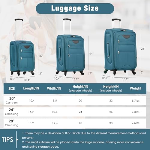 Merax Suitcase Set Softside 3-Piece Expandable Luggage with TSA Lock Spinner Wheels Lightweight Upright Luggage with Travel Bag(22/26/30 IN, Deep Blue)