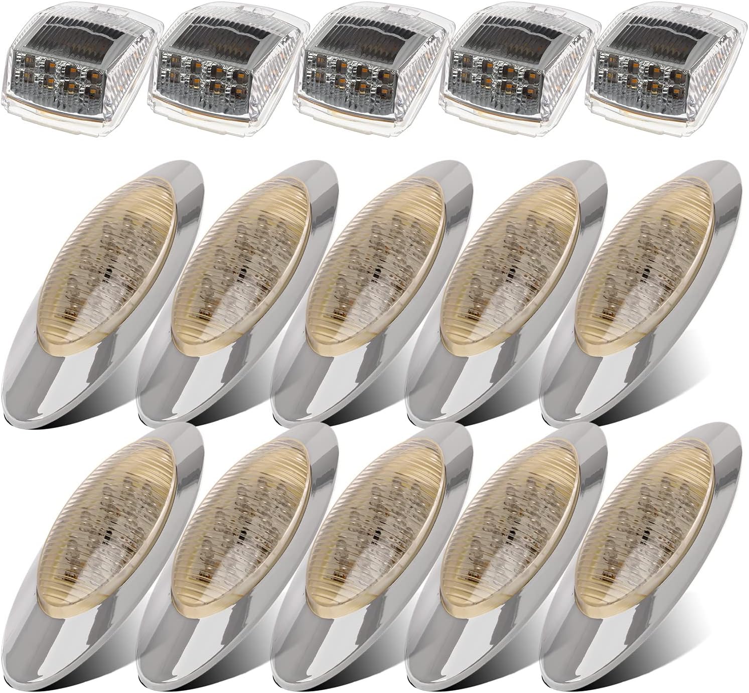 Partsam 10x 6.5 Led Marker Light 16LED Clear/Amber Chrome & 5pcs 17 LED Clear Lens 53.75