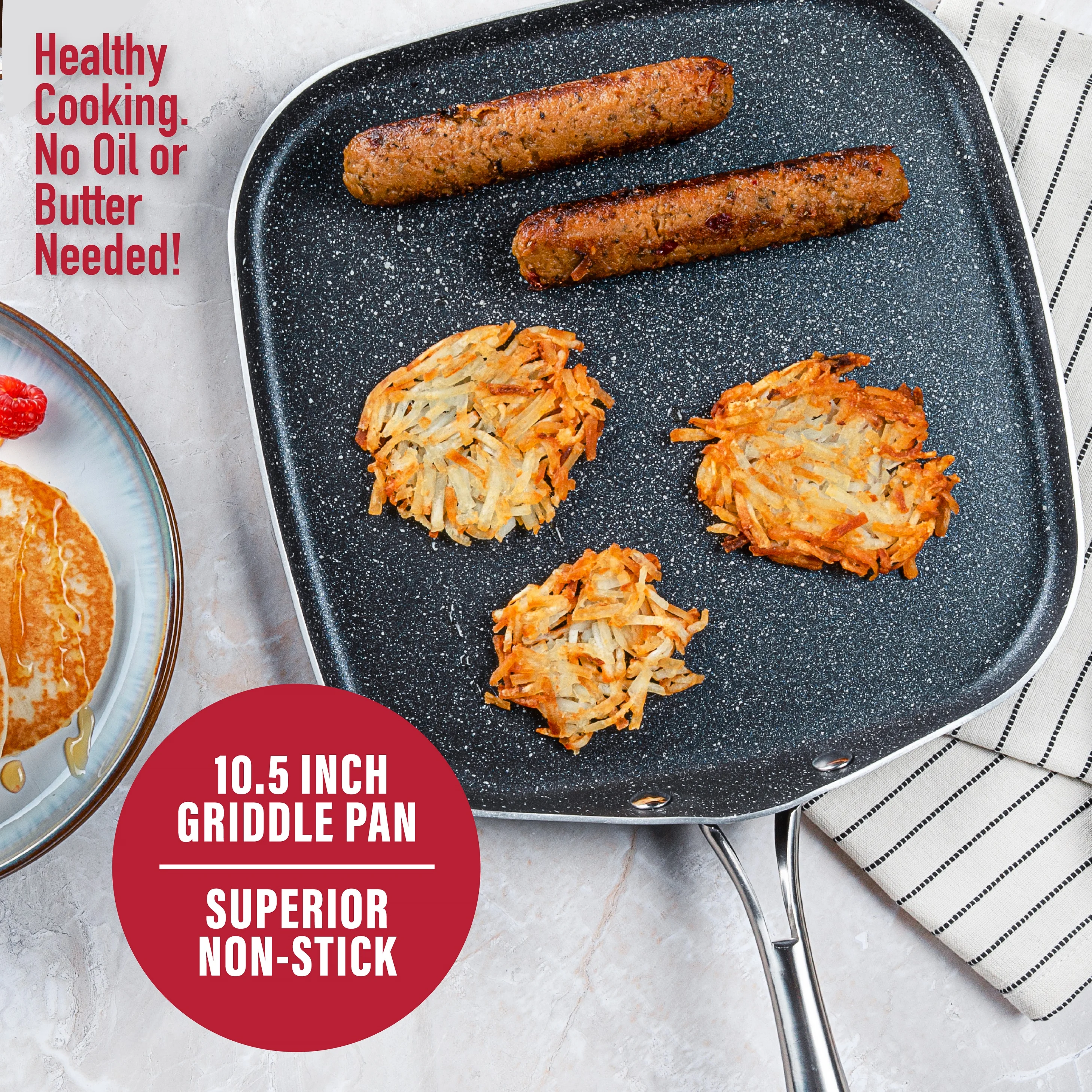 Granite Stone Diamond 10.5 Inches, Non-Stick Triple-Coated Square Griddle Pan, As Seen on TV!