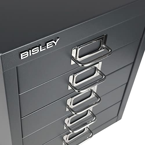 Bisley 10-Drawer Steel MultiDrawer Cabinet - Black, Chrome Pull Handles with Label Holders, Powder-Coated Steel, Removable Drawers, Fits Under Most Desks, Labels Included