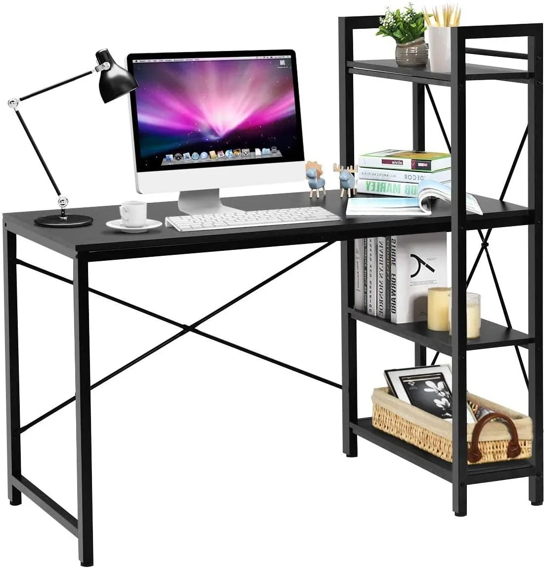 HOOMHIBIU Computer Desk with 4-Tier Bookshelves Writing Study Table Workstation with Tower  Shelves for Home Office
