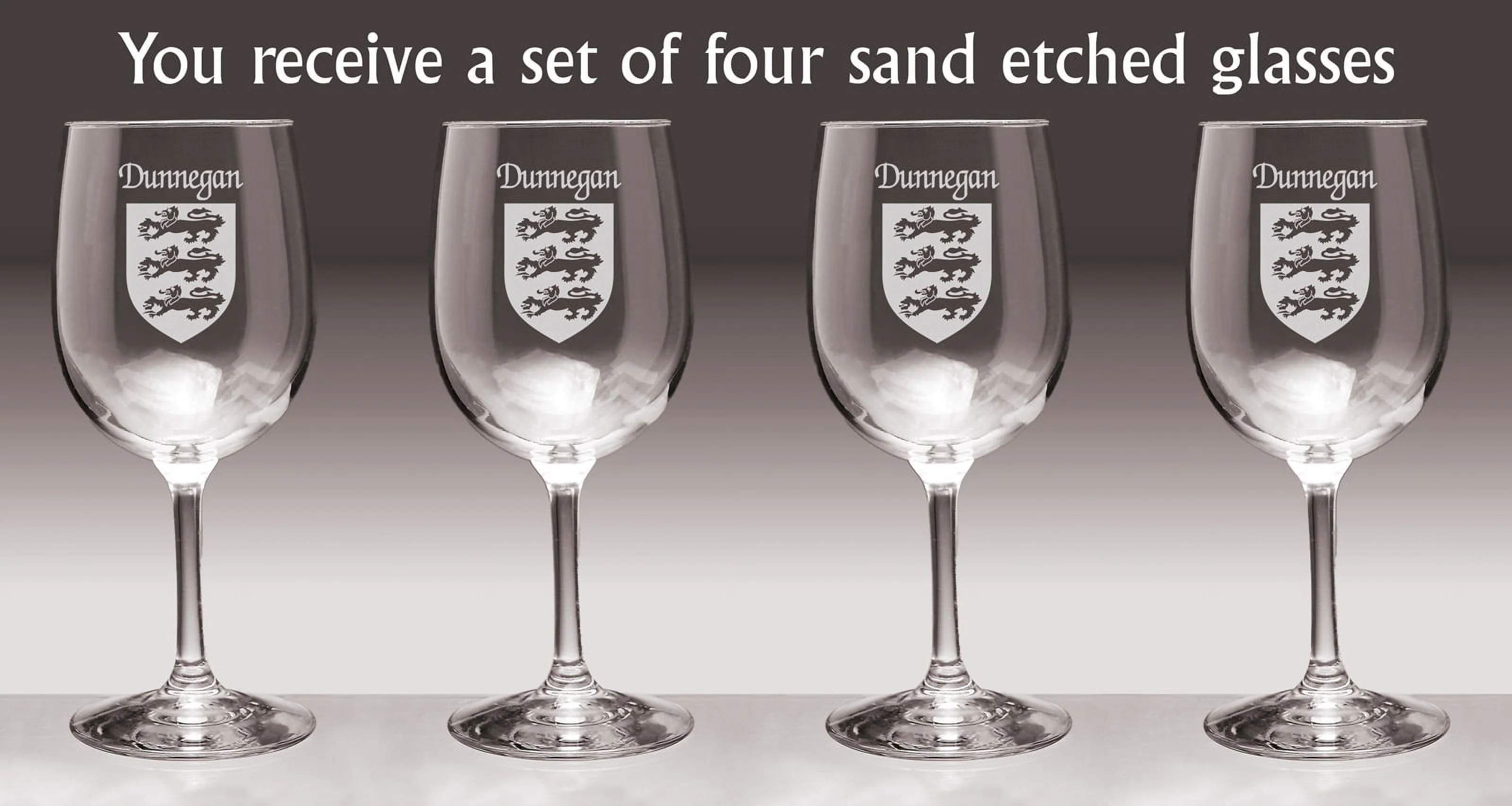 Dunnegan Irish Coat of Arms Wine Glasses - Set of 4 (Sand Etched)