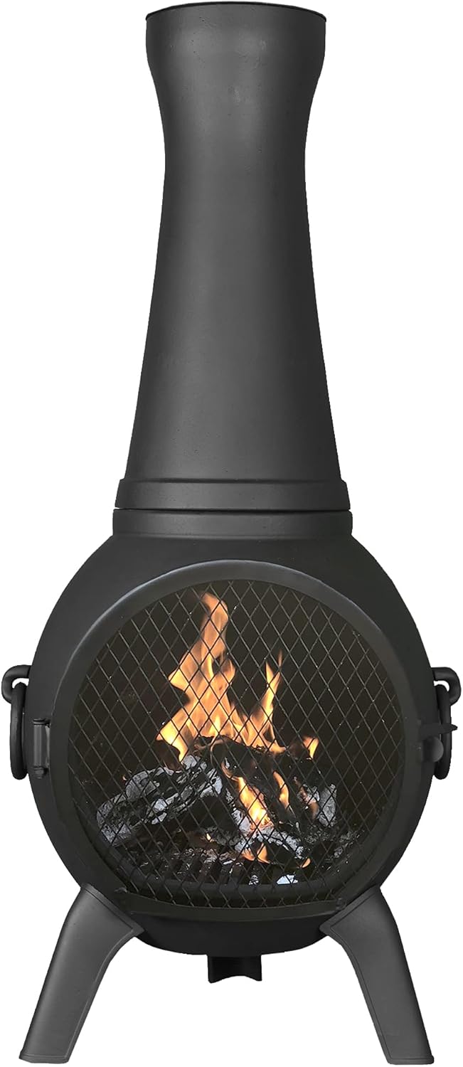 The Blue Rooster Co. Prairie FIRE Outdoor Wood Burning 44 Chiminea Fireplace, Rust Free Cast Aluminum Deck or Patio Firepit