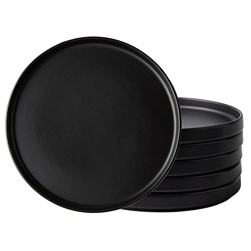 AmorArc Ceramic Dinner Plates Set of 6, 10.0 Inch Matte Stoneware Plates for Kitchen,Modern Flat Dinnerware Dishes Set,Microwave& Dishwasher Safe, Scratch Resistant, Matte Black