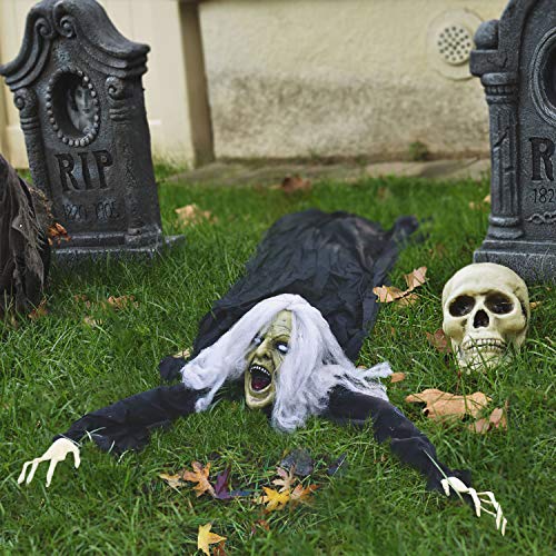 FUN LITTLE TOYS Halloween Zombie Climbing Groundbreaker Witch Decoration, Bendable Arms and Evil White Eyes Scary for Outdoor Halloween Graveyard Garden,Yard, Lawn, Patio, Haunted House Props