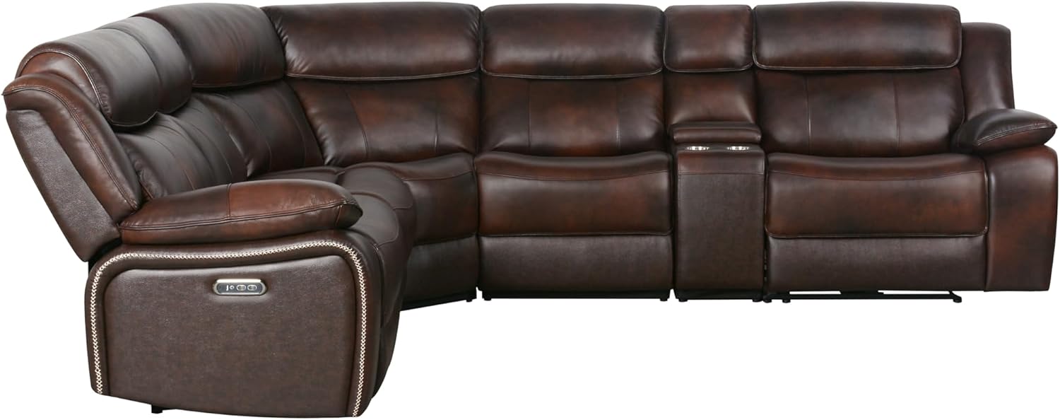 Abbyson Living Vanessa Top Grain Leather 6 Piece Power Reclining Sectional, Brown