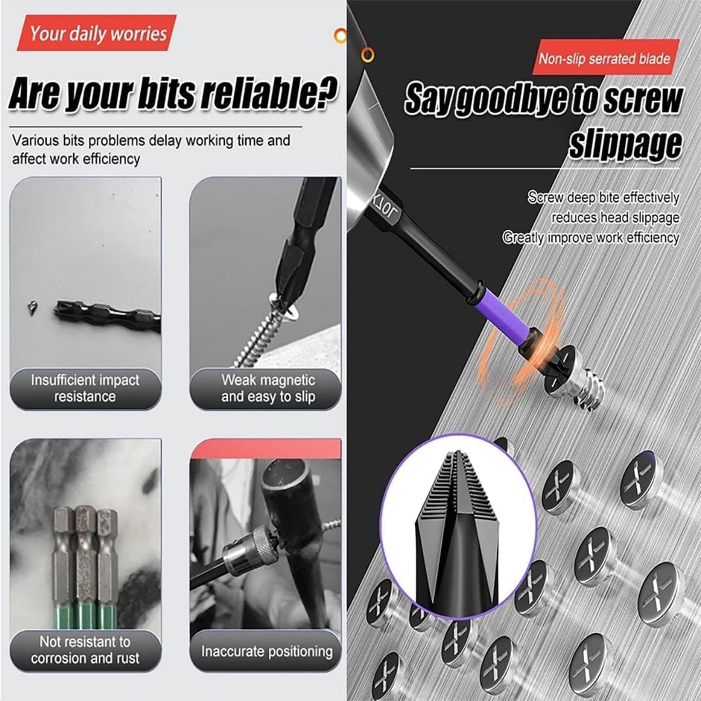 12-Piece D1 Anti-Slip And Shock-Proof Bits With Phillips Screwdriver Bit Sets, 1/4 Hex Shank Phillips Head Drill Bits High Hardness And Strong Magnetic Bit