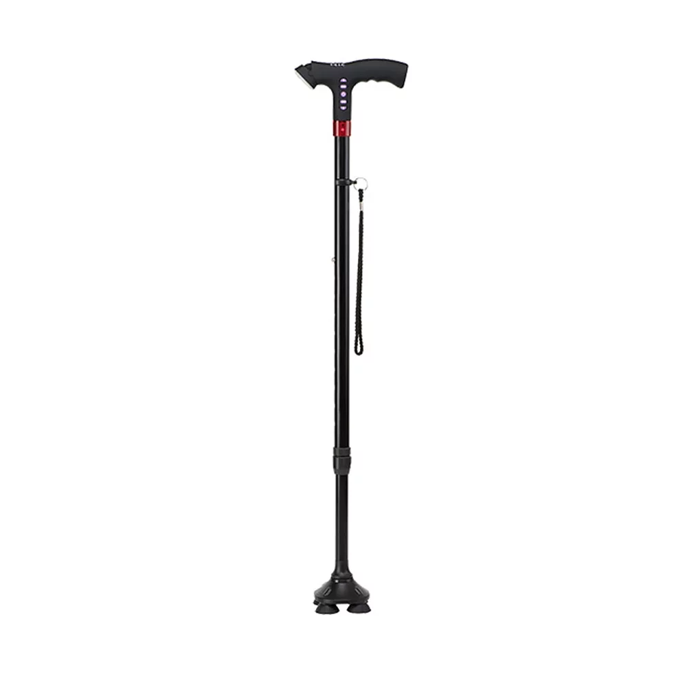 Eccomum Elderly Adjustable L-ED Walking Cane MP3 Smart Safety Fall Alarm Walking Stick