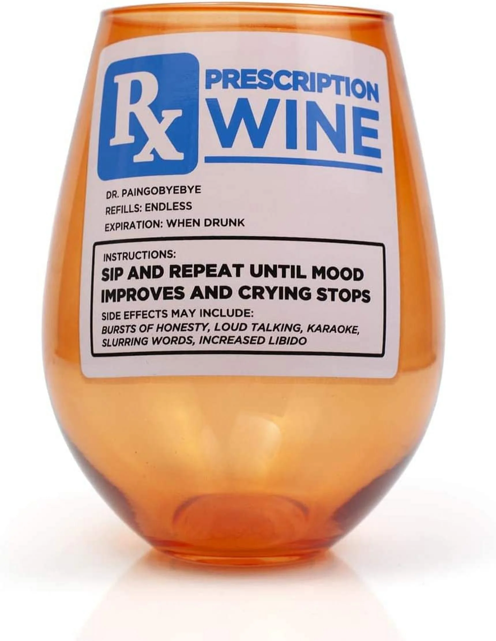 Rx Prescription Stemless Wine Glass | Funny Wine Glass | 30 Ounces