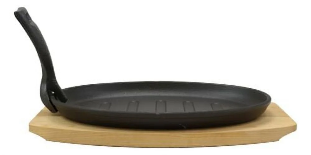 Enameled Cast Iron Fajita Skillet Japanese Steak Ridged Plate & Base Set 10.5