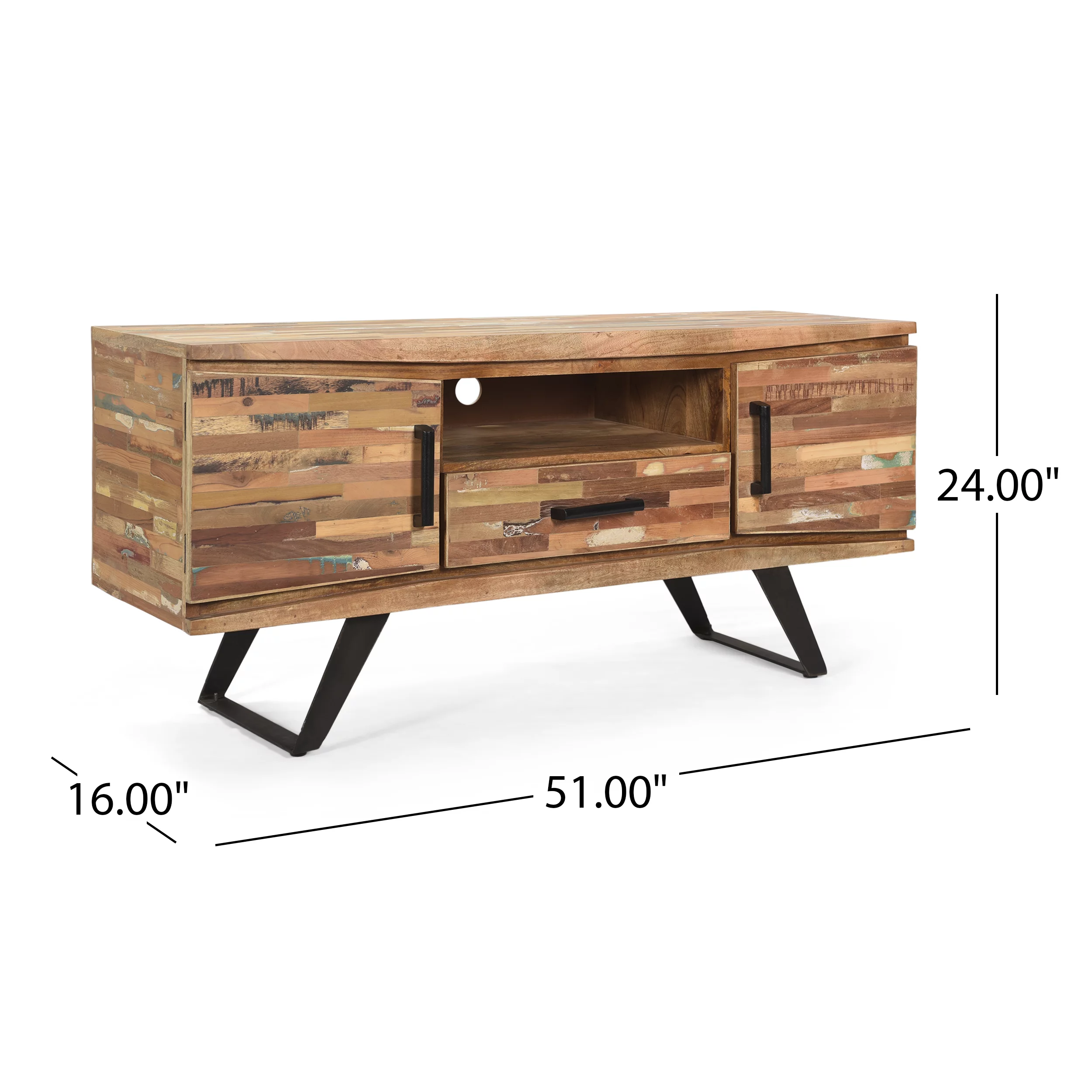 Noble House Desta Handcrafted Boho Reclaimed Wood TV Stand, Natural and Black