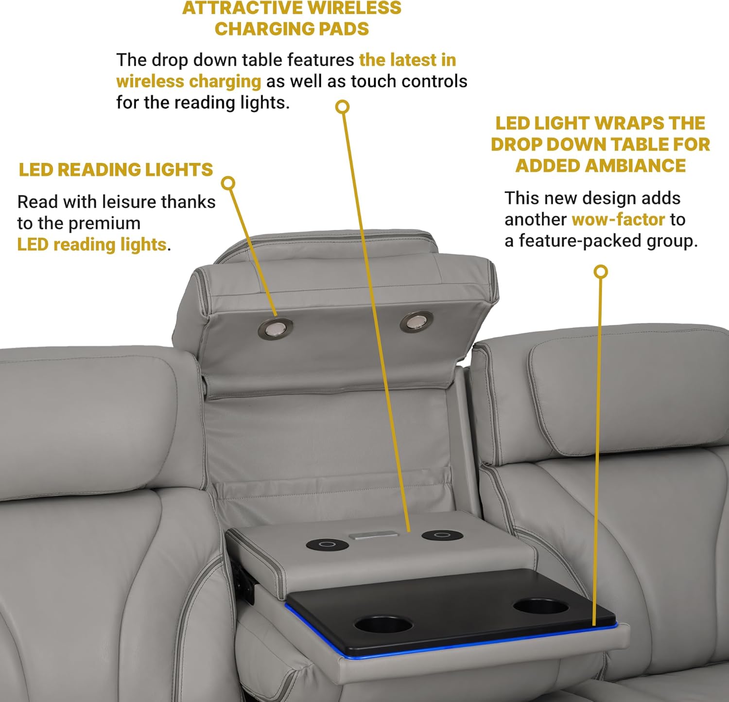 Armen Living Octavia Modern Zero Gravity Power Reclining Heated Massage Sofa, 86