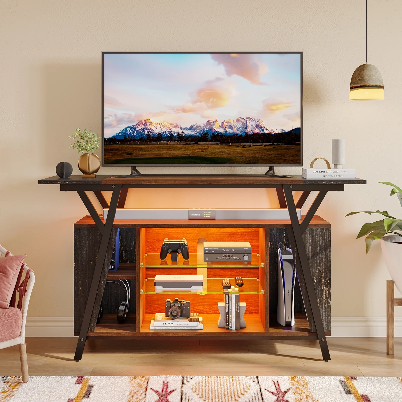 Bestier LED TV Stand with Power Outlets for TVs up to 65
