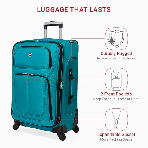 SwissGear Sion Softside Expandable Roller Luggage, Teal, 3 Piece Set (21/25/29)
