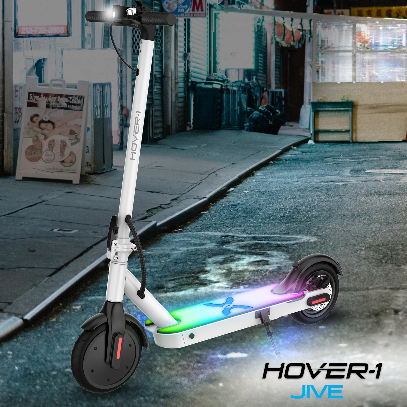 Hover-1 Jive Self Balancing Folding Electric Scooter, 8.5 in Wheels, 16 mph Max Speed, LED Lights, White, UL 2272 Certified