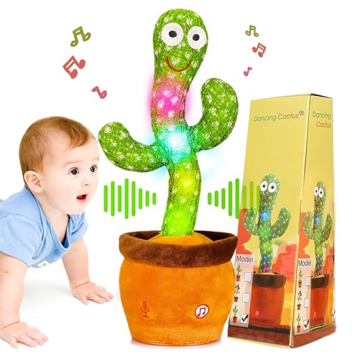 Dancing Talking Cactus Toy, Baby Singing Recording Mimicking Cactus Toy, Repeats What You Say, Musical Interactive Infant Toddler Toys for 1 Year Old Boys Girls
