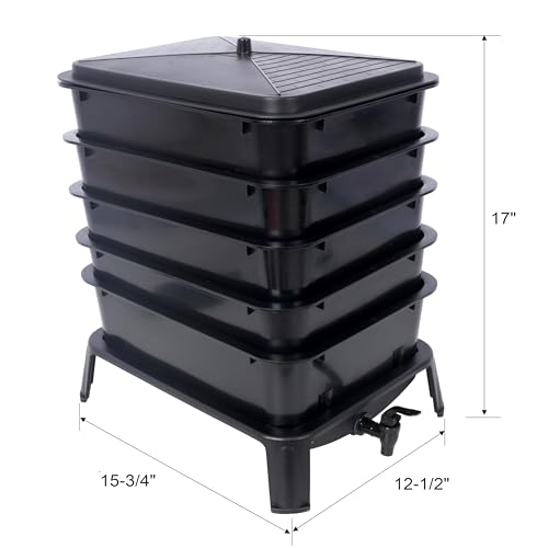Worm Compost Bin, 5-Layer Worm Farm Compost Bin, Indoor & Outdoor Worm Composter, 50L Worm Composter Bin for Recycling Food Waste (5-Layer 50L)