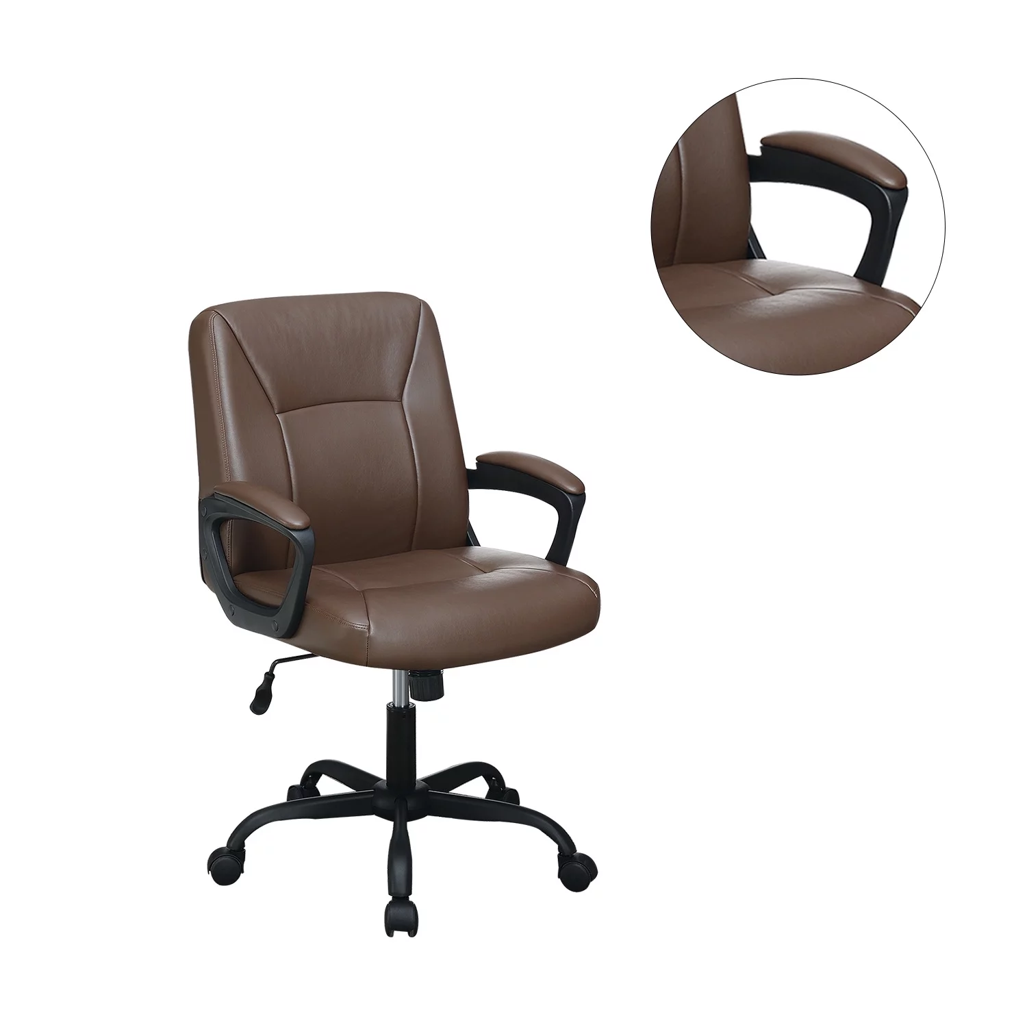 Dcenta Adjustable Height Office Chair with Padded Armrests, Brown